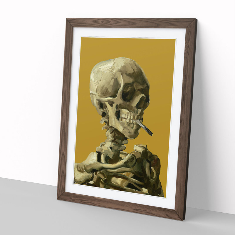 Mustard Skull of a Skeleton with Cigarette by Vincent Van Gogh - Picture Frame Painting on MDF, 90cm H x 65cm W x 2cm D