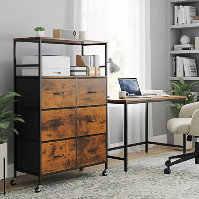 51" Fabric Vertical Mobile File Cabinet With 6 Drawers, Compatible With A4 / Letter / Legal Files, Ideal For Home Office