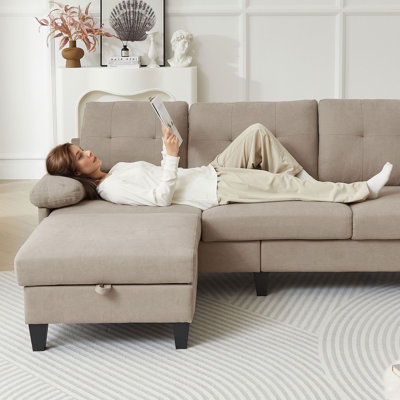 Marchel Upholstered L-Shaped Sectional with Ottoman Reversible