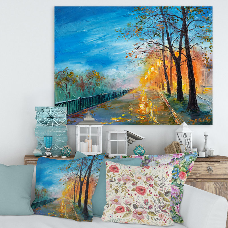 «Evening on Autumn Road», peinture sur toile, H 16 po x l 32 po x p 1 po, Toile tendue
