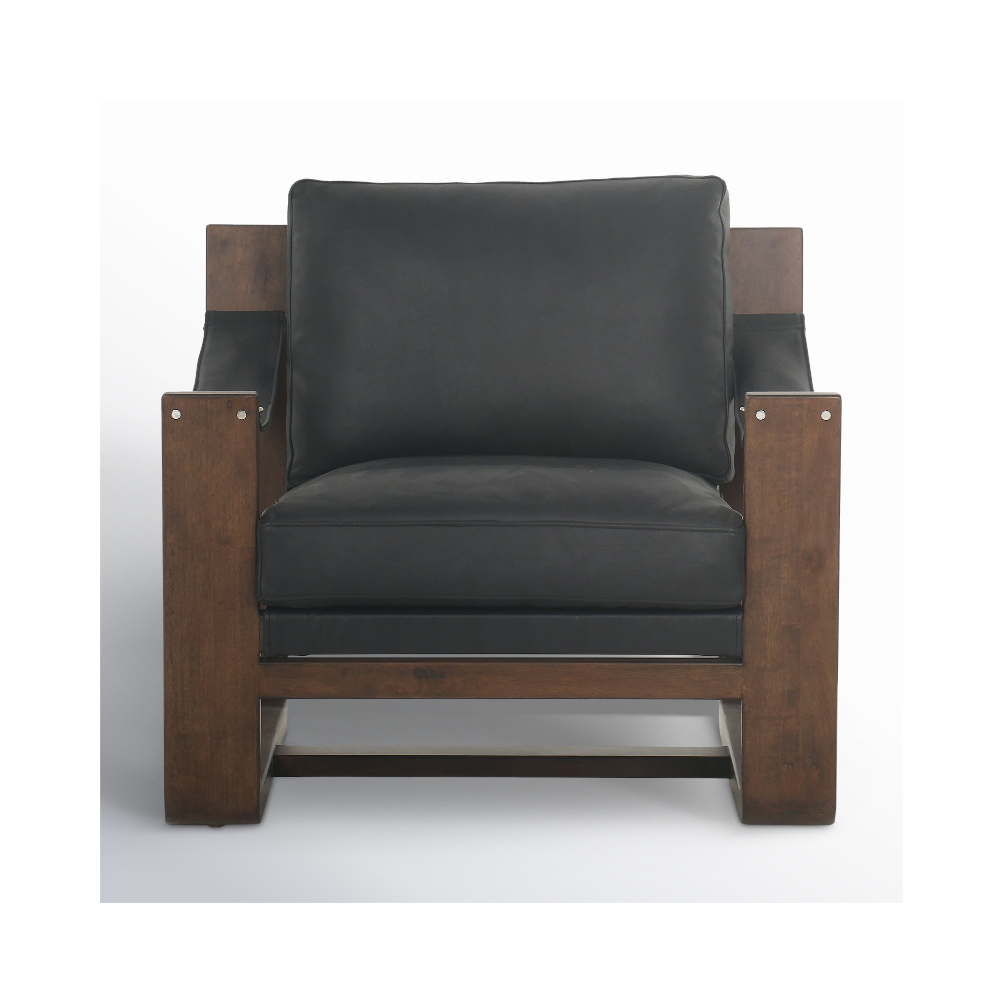 Arista Genuine Leather Armchair, Carson Black Genuine Leather