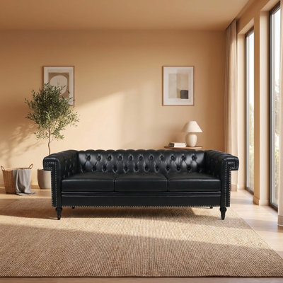 Canapé en cuir PU 83,6 po avec accoudoirs roulés et garniture cloutée 83,6 po
