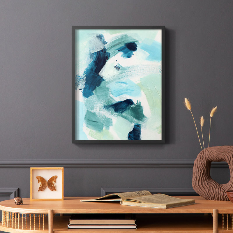 «Teal Composition I», reproduction encadrée - bois massif, H 14 po x l 11 po, Noir