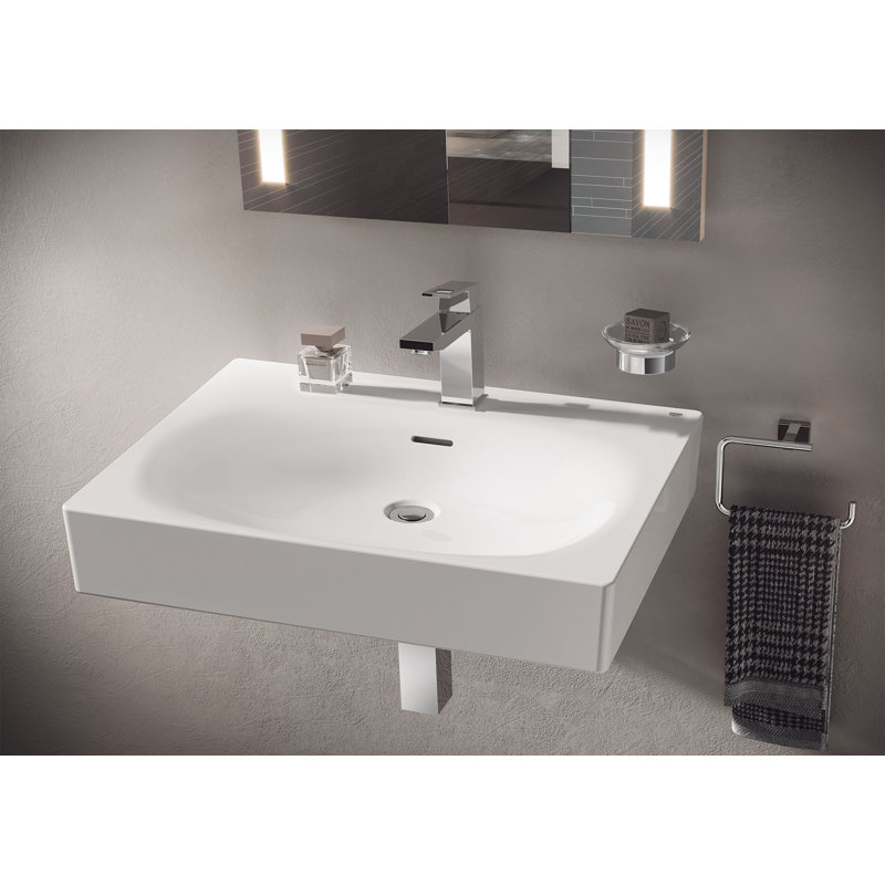 Eurocube® Alpine White Rectangular Wall Mount Bathroom Sink with Overflow, Single