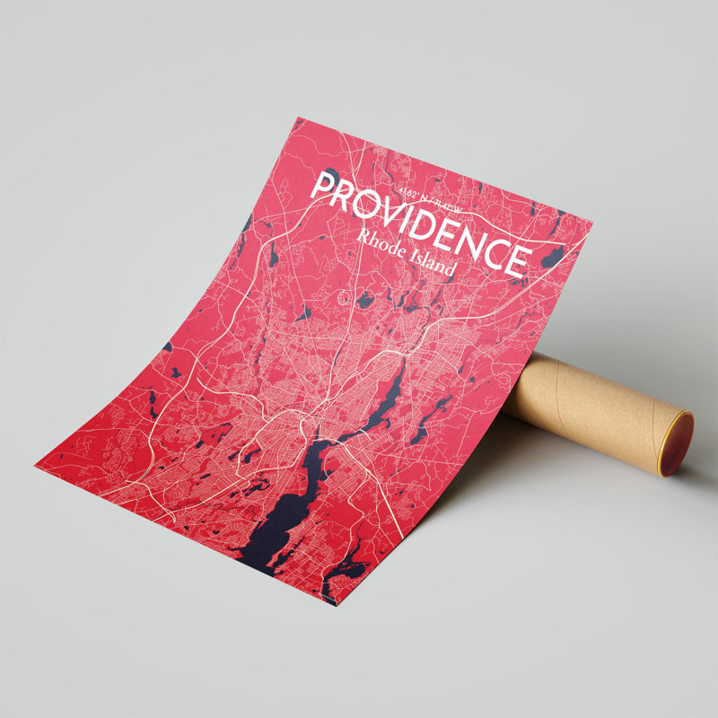 Providence, carte de la ville, impression, H 20 po x l 16 po, Rouge / Bleu marine