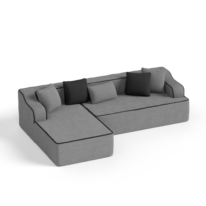 Modern Padded Plush Corduroy Cloud Corner Sofa With L-shaped Chaise And Deep Seating, No Assembly Required, For Living Room Office Apartment 