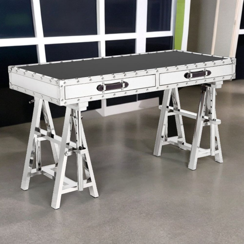 Chau Adjustable Glass Top Metal Base Writing Desk