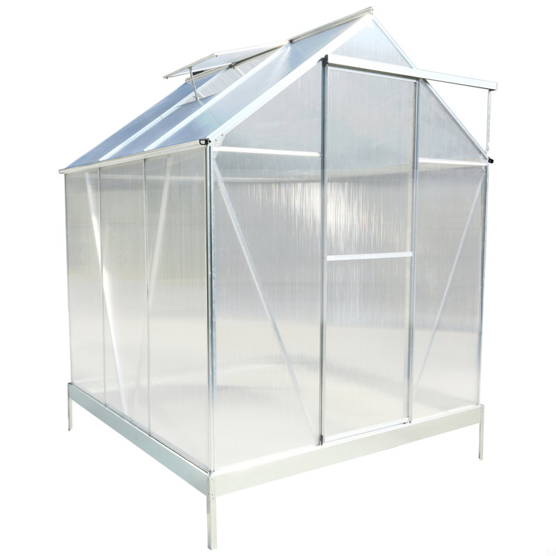 Polycarbonate Greenhouse, Heavy Duty Outdoor Aluminum Walk-In Green House Kit With Rain Gutter, Vent And Door