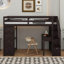 Lit mezzanine simple avec tiroirs, bureau, tablettes et escaliers-1113245082