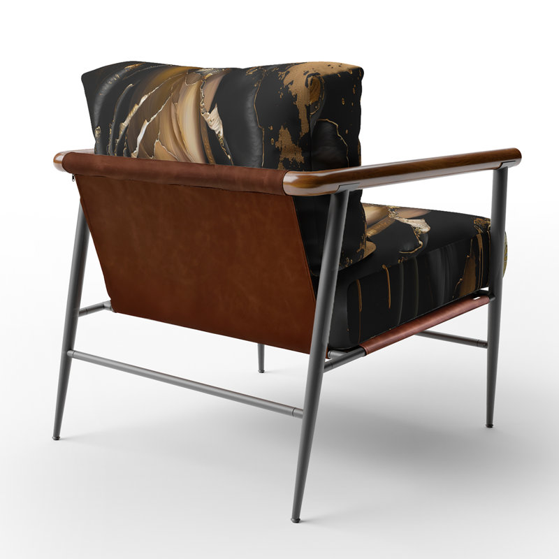 Chaise avec accoudoirs rembourrée Black and Gold Rose II, Noir
