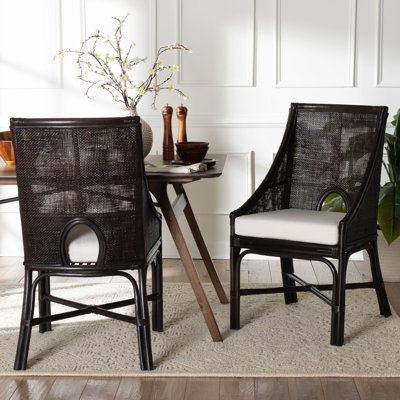 Ensemble de chaises de salle à manger en rotin naturel 2 pièces bali & pari Acton - Fauteuil d'appoint en osier tissé à la main avec dossier haut et accoudoirs inclinés, siège Boho Coastal