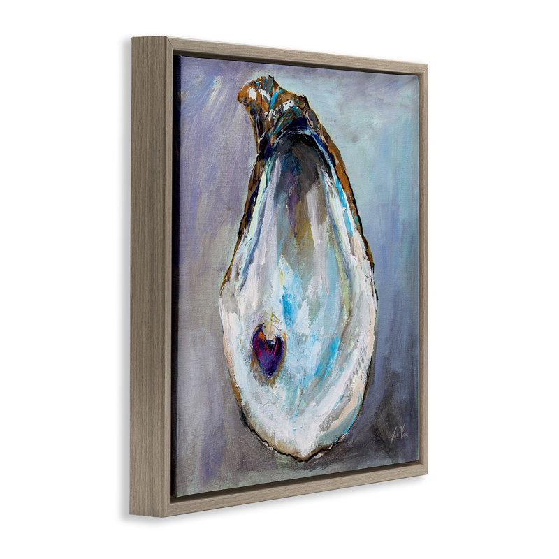 Oyster Shell with Pearl, Montalcino Elm Floater Frame, 25" H x 25" W