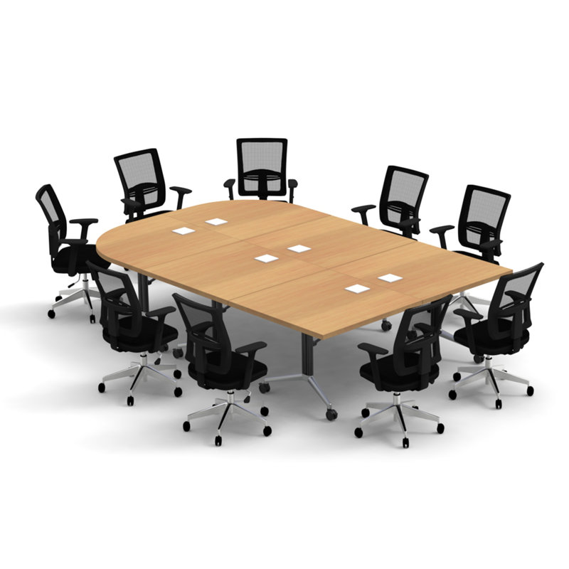 Rectangle 9 Person 80'' L Training Table and Chair Set with Cable Management, Beech