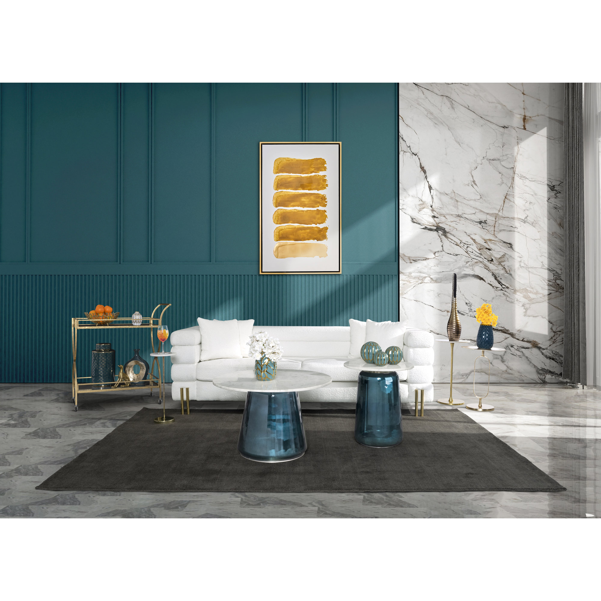Metal and Marble 21"H Side Drink Table for Elegant and Functional Accent, Marble White/Gold