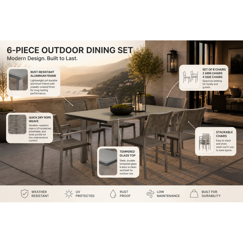 Bella 7 Piece Dining Set, Gray