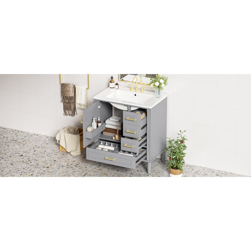 Meuble-lavabo 30 po avec lavabo en céramique, Gris