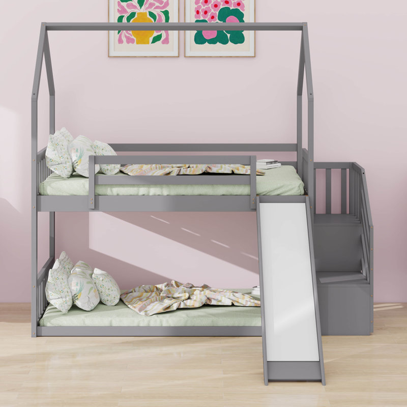 Ophelia & Co. Twin Over Twin House Bunk Bed With Convertible Slide ...