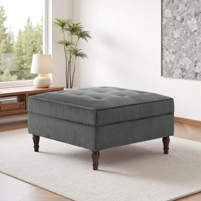 Upholstered Gray Square Tufted Corduroy Flip-Tray Top Storage Ottoman, Single Ottoman Modular Part For Sectional Sofa