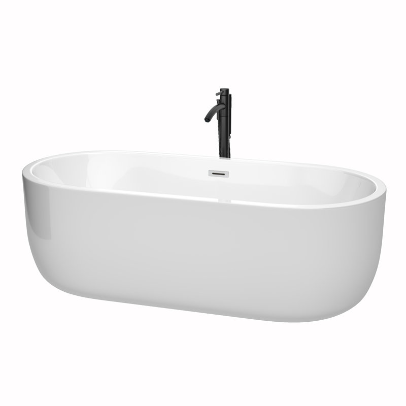 Juliette 71'' x 31.5'' Freestanding Soaking Acrylic Bathtub with Faucet, White/Polished Chrome/Matte Black