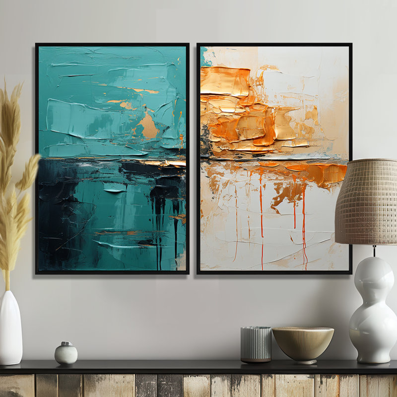 Towerside - Turquoise, art mural, Black, 36" H x 48" W, Impression encadrée flottante