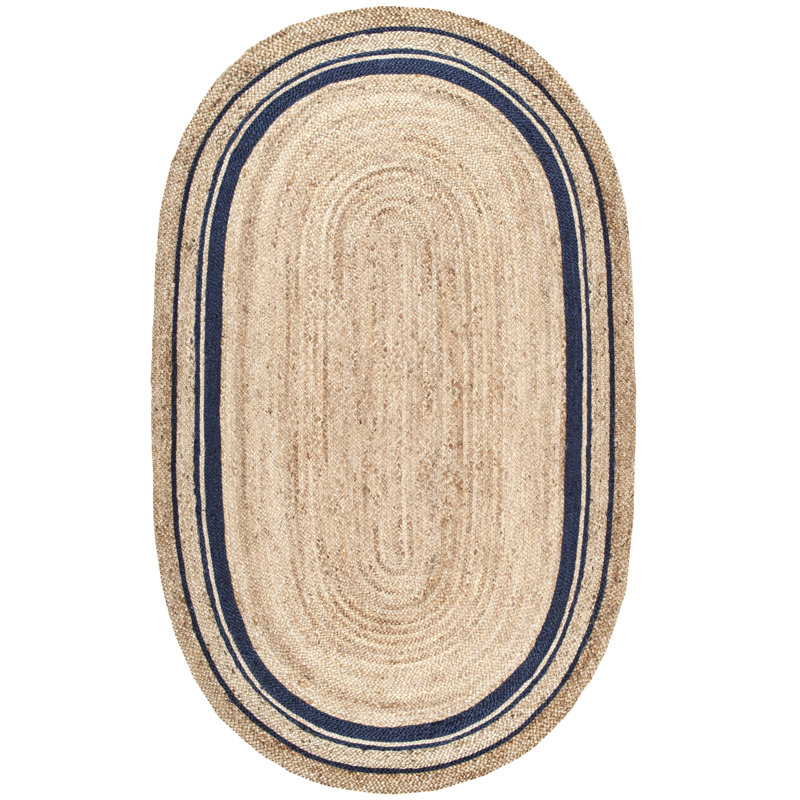 Speight Coastal Braided Power Loom Jute Brown/Navy Bordered Rug, Oval 4' x 6'