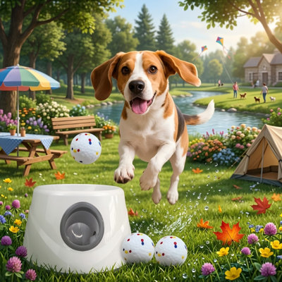 Upgraded Automatic Ball Launcher, Adjustable Distance 20-45 ft, Includes 6 ETPU Balls (2.3 Inch), Interactive Toy for Small to Medium Dogs