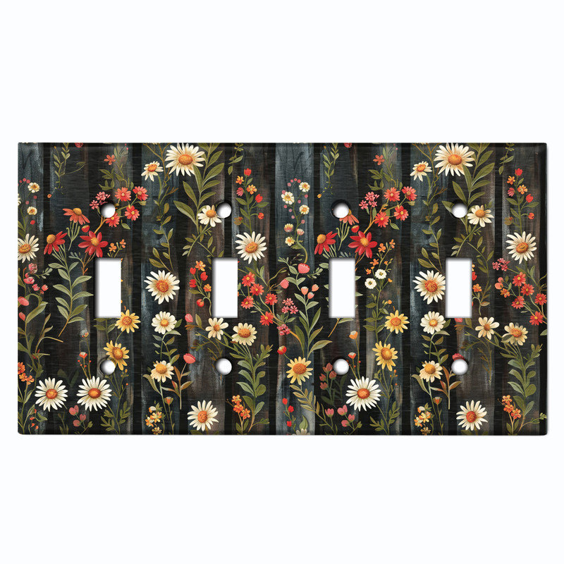 Couvercle de plaque d'interrupteur en métal; Bascule florale de taille standard US 4 - clôture florale, # 4 Quad bascule