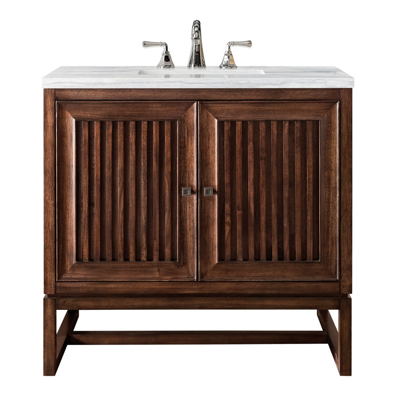 Athens 36'' W Single Vanity, Glossy White, Ethereal Noctis, 8" Widespread
