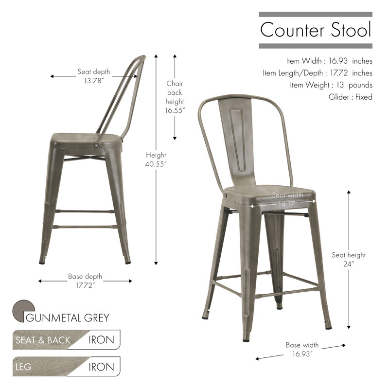 Tabouret de bar galvanisé Gainsborough, 24 po, Gris bronze