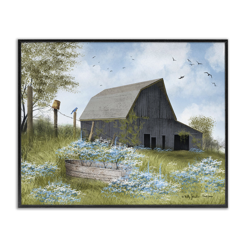  «Blue Floral Country Garden», art de la giclée encadrée par Billy Jacobs, Giclée encadrée noir minuit, H 16 po x l 20 po