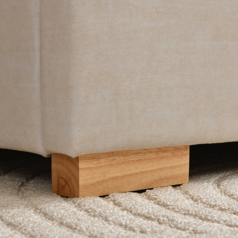 Lit plateforme tapissier de 71,5 po de hauteur avec 2 grands tiroirs de rangement en bois massif, Beige, Grand