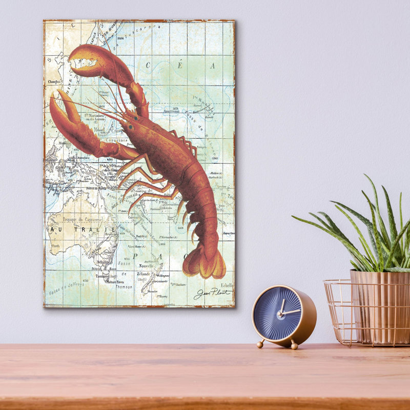 «Nautical Journey-a-lobster» par Jean Plout, art mural en verre acrylique, H 16 po x l 12 po x P 0,13 po