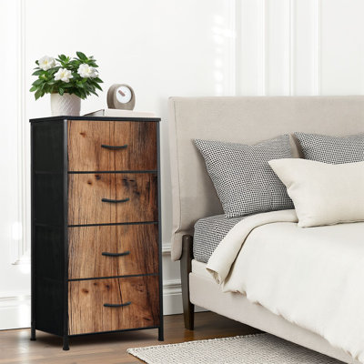 4 Drawer Dresser for Bedroom, Narrow Chest of Drawers, Wooden Top and Study Iron Frame 18"x37.5"-(WxH)