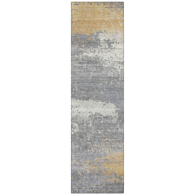Machine Washable Indoor/Outdoor Xhevrie Gold Rug