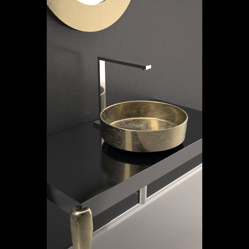 Maestro Bath Rho 16.2'' Polymer Circular Bathroom Sink, Gold Leaf