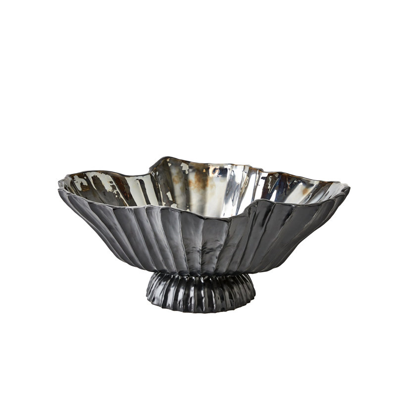 Folha Footed Bowl-Black/Metallic, Black, 8'' H x 19'' W x 14.5'' D