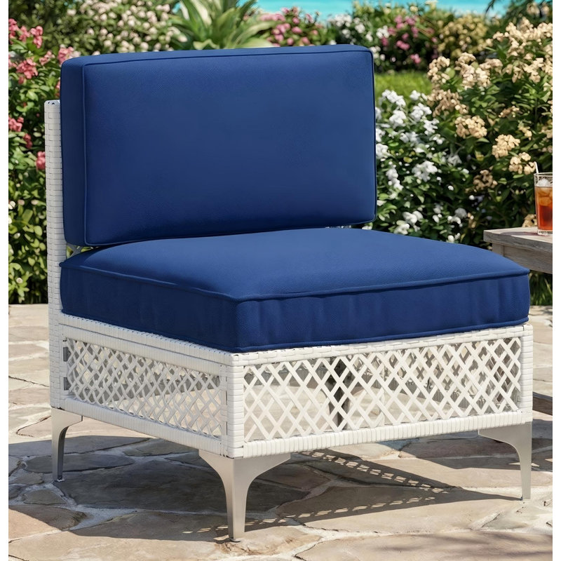 2-Piece Premium Wicker Patio Armless Chairs, Blue, White