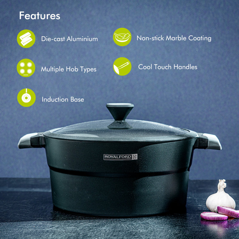 ROYALFORD Non-Stick Aluminum Round Dutch Oven, 32cm W, 9.5 L