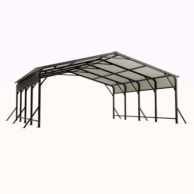 20'X20' Galvanized Steel Carport Canopy, Heavy Duty Triangle Reinforced Frame, UV-Proof Waterproof Roof, Large Capacity For Car, SUV, Boat, Tractor