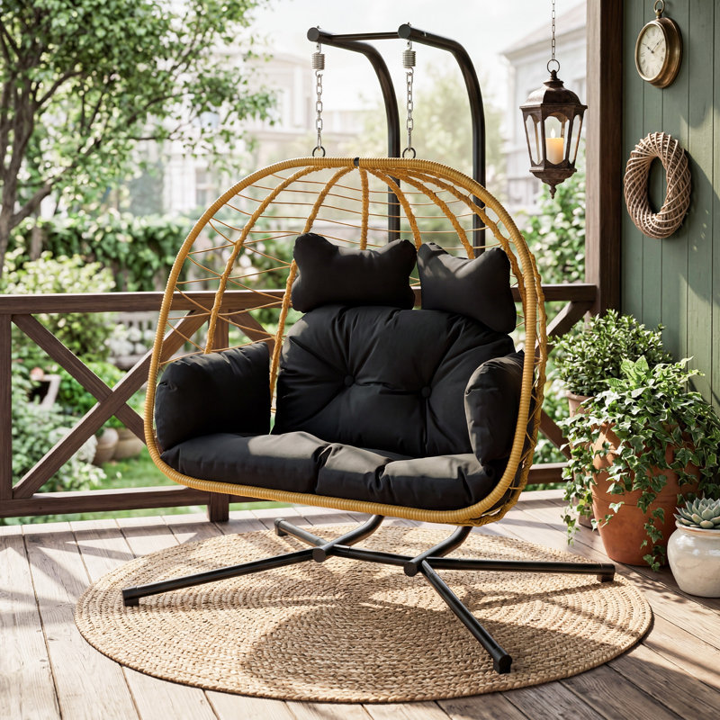 Fauteuil à œufs avec support pour 2 personnes Chousein, Jaune / Noir
