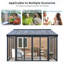 Housse de patio fermée de 10 pi x 14 pi avec 3 portes coulissantes verrouillables, véranda toutes saisons avec cadre en alliage d'aluminium, toit en polycarbonate et système de panneau de panneau d'endurance en PC solide et transparent pour terrasse de jardin