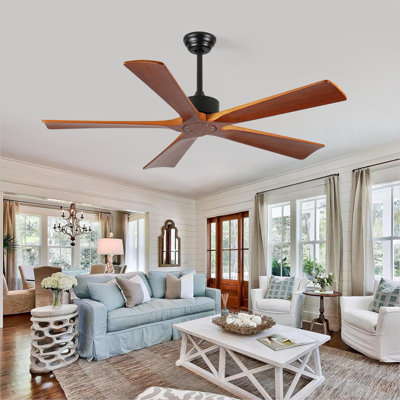 Ventilateur de plafond avec bois, commande à distance et débit d'air saisonnier, moteur à courant continu, réglages de minuterie