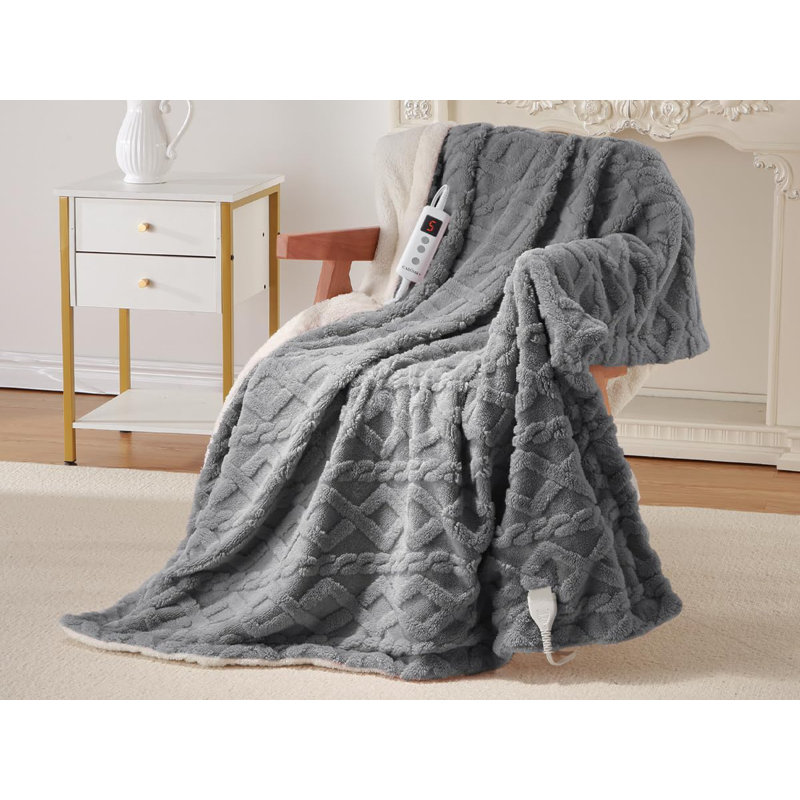 Jeté chauffant, couverture électrique Sherpa de 50 po x 60 po avec 10 niveaux de chaleur et 10 réglages de minuterie, certifié ETL, lavable à la machine, chauffage rapide, blanc cassé