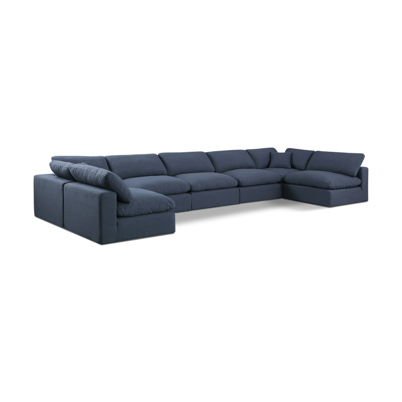 Canapé modulaire 7 pièces 7 pièces, Tissu texturé en lin bleu marine