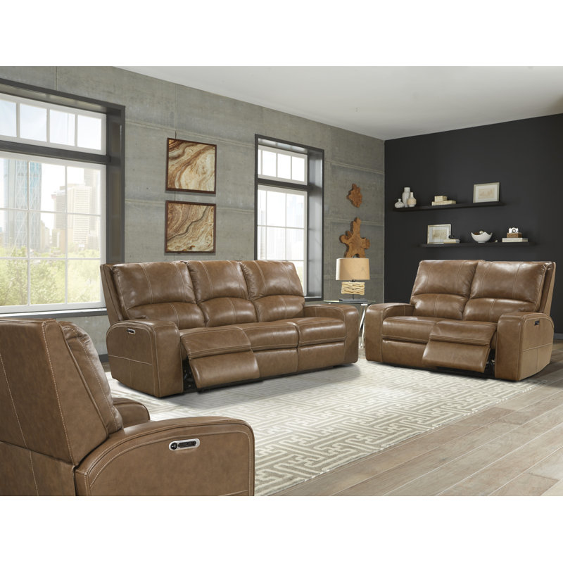 Fauteuil inclinable électrique en cuir fleur 41 po avec repose-tête réglable et accoudoirs carrés, Similicuir brun