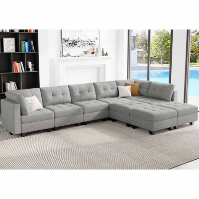 Wylodene Oversized 143" Wide Linen Reversible Modular Sofa Storage Seat Livingroom Couch