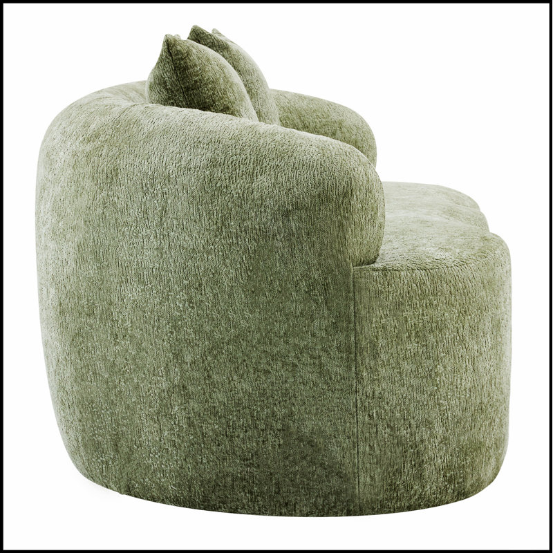 Canapé incurvé vert avec accoudoir rond, canapé à compression avec 2 coussins, crème pour petits espaces, sans assemblage