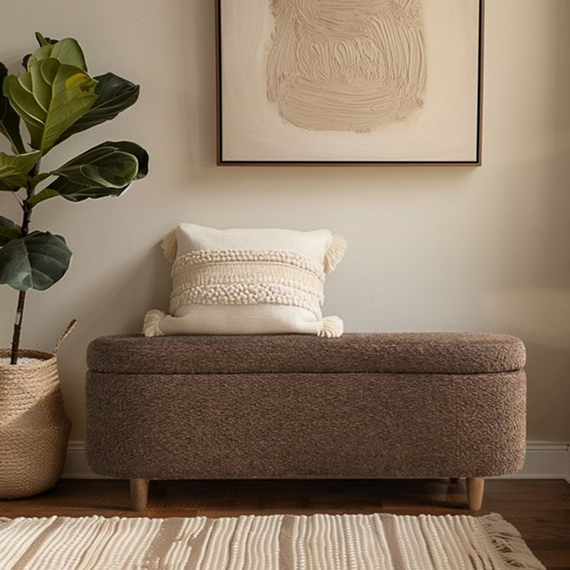 Banc de rangement avec dessus rabattable et pieds en bois massif, Chocolat