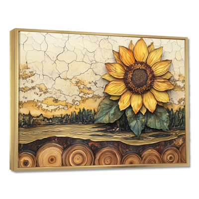 Draden tournesols paysage sur un sommet de rivière en bois IV - tournesols, art mural