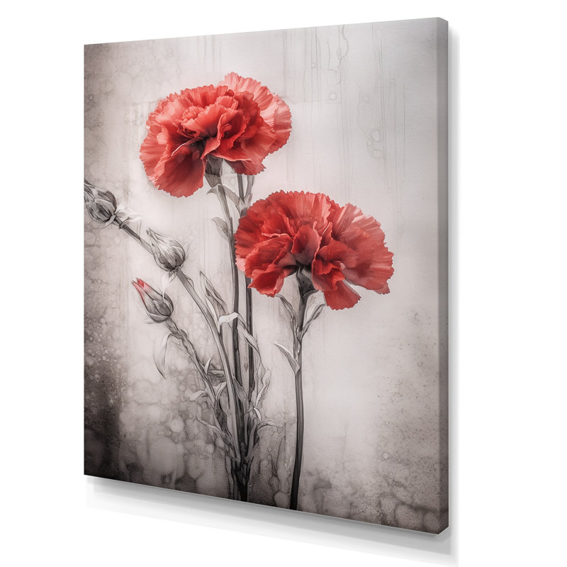 Reproduction d'art sur toile «Red Carnation On», H 32 po x l 16 po x P 1 po, Toile tendue